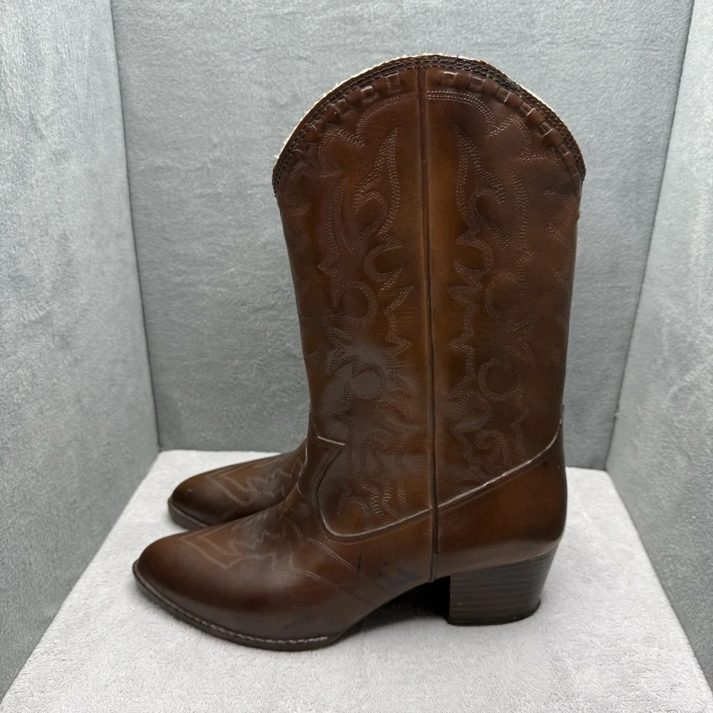 Vintage Andrew Geller Womens Leather Western Cowboy Boots Size 10 Brown USA